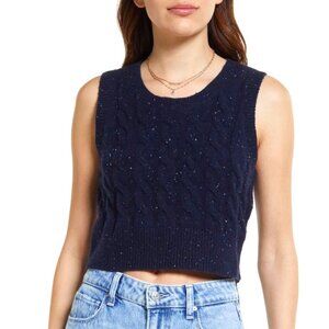 Treasure & Bond (Nordstrom brand) Crop Cable Knit Cotton Blend Navy Sweater Tank
